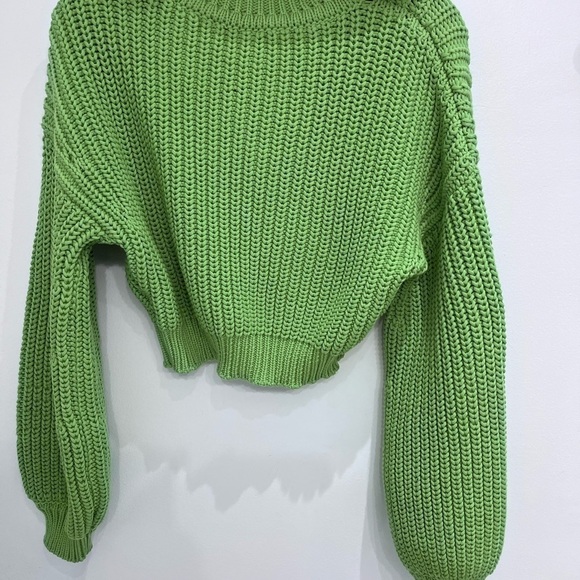 VICOLO green crop sweater made in italy puff sleeve chuncky - Picture 4 of 6